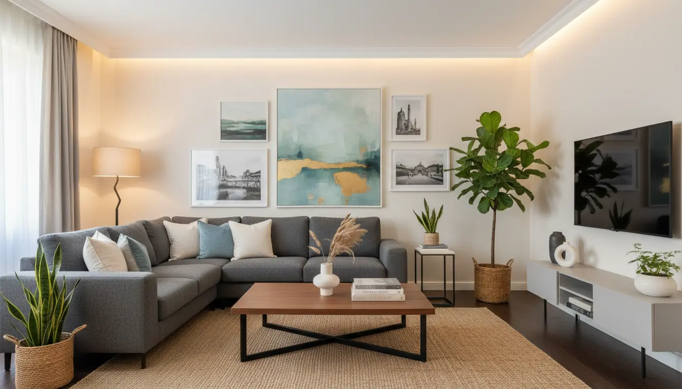 After DecorAI transformation - beautifully redesigned modern living room